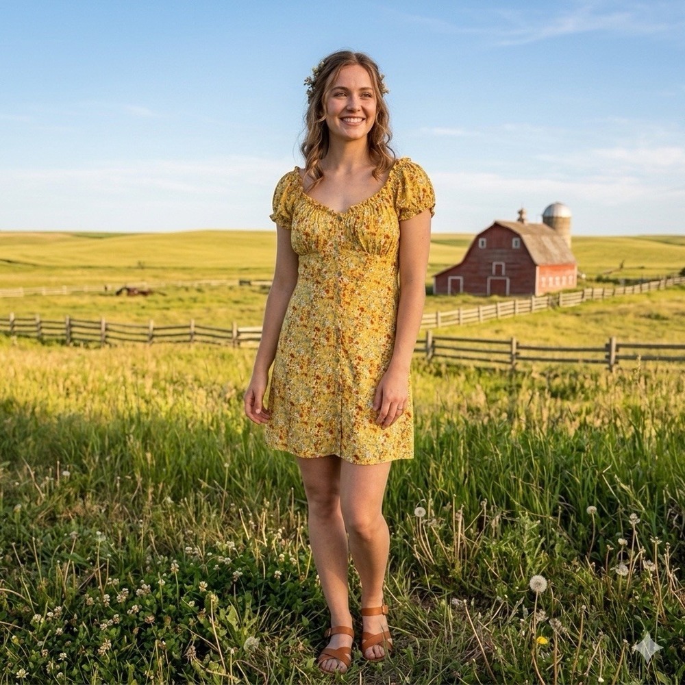 Sky & Sparrow Floral Mini Peasant Dress XL NWT Feminine Empire 90s Ditsy Girlie